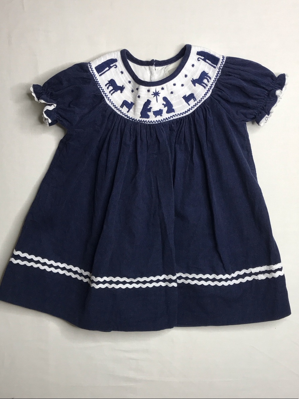 Lil Cactus Navy Smocked Nativity Baby Casual Dress 6-12 mo